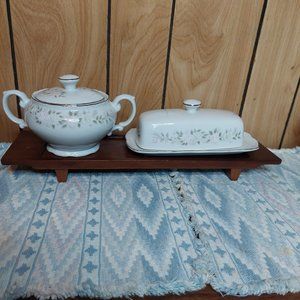 Sheffield Fine China #501 Pink White Roses - Sugar Bowl & Covered Butter Dish